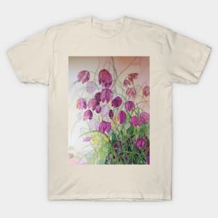 Purple pink fritillary flowers watercolour painting T-Shirt